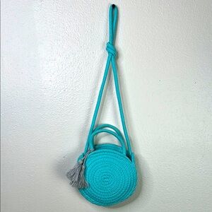 Turquoise Round Woven Bag with Tassel